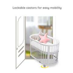 Only B2B Boori Adjustable Height Oval Newborn Baby Crib Wooden Cot with Wheels