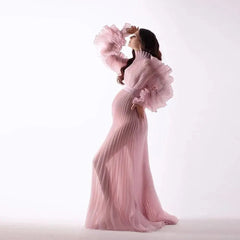 See-Through Pregnant Women With Big Belly Photo Pleated Organ Long Dress