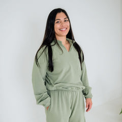 Ladies' Bamboo Fleece Collared Pullover | Sage