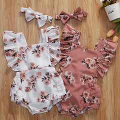Girls' One-Piece Floral Fly-Sleeve Backless Triangle