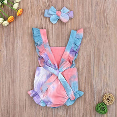 Newborn Baby Girl Ruffled Solid Color Sleeveless Backless Romper Jumpsuit Outfit Sunsuit