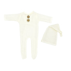 European And American Newborn Photography Clothes Mohair Knitted Jumpsuit Knotted Hat Suit Baby Knitted Romper Suit