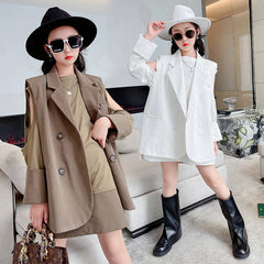 Double Breasted Mid Length Coat In Big Kids