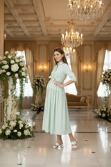 Cotton Yoke Gathered Dress-Mint