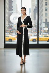 Side Button Dress- Black/Cream Trim
