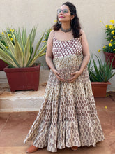 Mixed Patterns Red and Ivory Hand-Block 5-Tier Maternity Spaghetti Dress