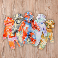 Tie Dye Romper Hooded Baby Jumpsuit Kids