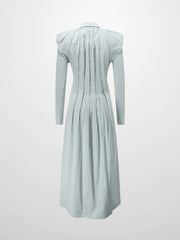 Pleat Front Button Down Dress-Light Blue