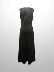 Linen A-Line Slip Dress-Black