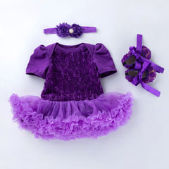 Three-piece composite rose short-sleeved dress and shoes
