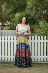 Mixed Patterns Hand-Block 5-Tier Spaghetti Maternity Dress