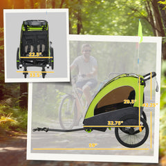 Bike Trailer for Kids 3 In1 Foldable Child Jogger Stroller Baby Stroller Transport Carrier with Shock Absorber System Rubber Tires Adjustable Handlebar Kid Bicycle Trailer Green and Gray