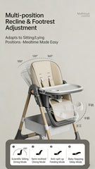 High Chairs for Babies and Toddlers, Foldable High Chair with Lockable Wheels, 4-in-1 Convertible, Adjustable Reclining Seat