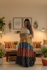 Mixed Patterns Hand-Block 5-Tier Spaghetti Maternity Dress