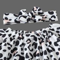 Girls Leopard Print Jumpsuit Dress And Matching Pants Headband Set