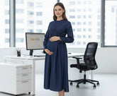 High Waist Drawstring Maternity Dress-Dark Denim