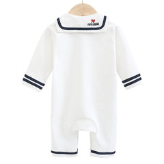 I Love Mom And Dad Newborn Baby Spring And Autumn New Navy Style Bow Tie Romper