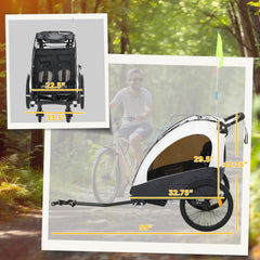 Bike Trailer for Kids 3 In1 Foldable Child Jogger Stroller Baby Stroller Transport Carrier with Shock Absorber System Rubber Tires Adjustable Handlebar Kid Bicycle Trailer White and Grey