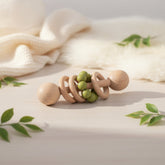 Natural Beech Wood Baby Teething Rattle With Gentle Soothing Sound