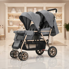Twin Stroller Foldable With Front And Rear Seats For Two Kids