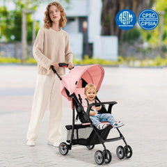 Toddler Travel Stroller for Airplane with Canopy and Adjustable Backrest-Pink - Color: Pink