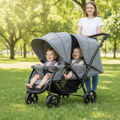 Foldable Lightweight Front Back Seats Double Baby Stroller-Gray - Color: Gray
