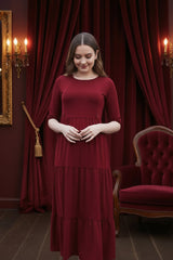 The Midi Breastfeeding Dress - Burgundy Cotton