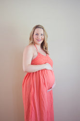 Coral Eyelet Maternity Maxi Dress