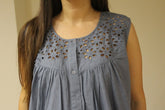 Gray Eyelet Front Buttoned Maternity Dress