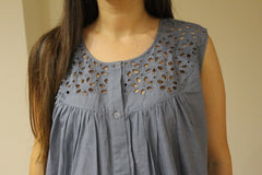 Gray Eyelet Front Buttoned Maternity Dress