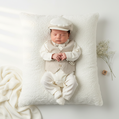 Little Duke Baby Vest Set and Hat Linen Blend Baptism Outfit for Boys