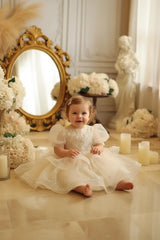 Kid Size: 5, Color: Khaki - Baby Girls Birthday Dress Elegant Princess Gown High-End Sequin Tulle Tutu Dresses Cake Special Occasions Toddler Party Clothes