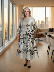 The A-line Silver Jacquard Formal Mum Dress
