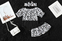Girls Leopard Print Jumpsuit Dress And Matching Pants Headband Set