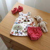 Red Baby Girl Animal Skirt Suit Dress Set With Cartoon Polka Dots