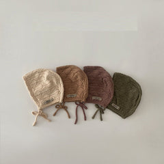 Thin Breathable Lace Up Ear Protection Newborn Baby Knitted Hat