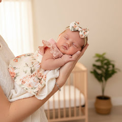 Girl Princess Clothes Baby Romper Girls Floral Lace V Neck Sleeveless Jumpsuit Newborn Headband Kid Outfits Summer Clothing