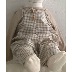 Infant Children's Clothing Solid Color Plaid Suspenders Jumpsuit