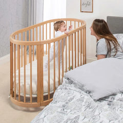 Only B2B Boori Adjustable Height Oval Newborn Baby Crib Wooden Cot with Wheels