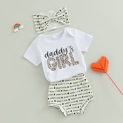 Summer Baby Girl Short Sleeve Adjustable Clothes Pants Hair Accessories Three-piece Set