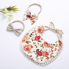 Newborn Baby Cute Floral Cotton Saliva Towel Headband Suit