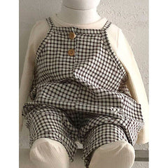 Infant Children's Clothing Solid Color Plaid Suspenders Jumpsuit