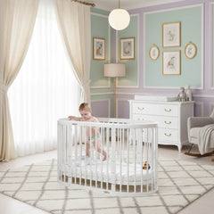 Oval Pine Baby Crib European White Finish Luxury Collection Limited Edition