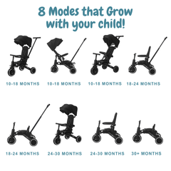 Foryourlittleone Xplor Plus 6 in 1 Foldable Trike - Grey Olive (10m-4y)