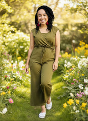 The Breastfeeding Jumpsuit - Kerry Cotton Khaki