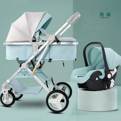Newborn 3-in-1 Stroller with High View, Two-way Sitting and Lying Function, Baby Stroller with Carrycot and Car Safety Seat