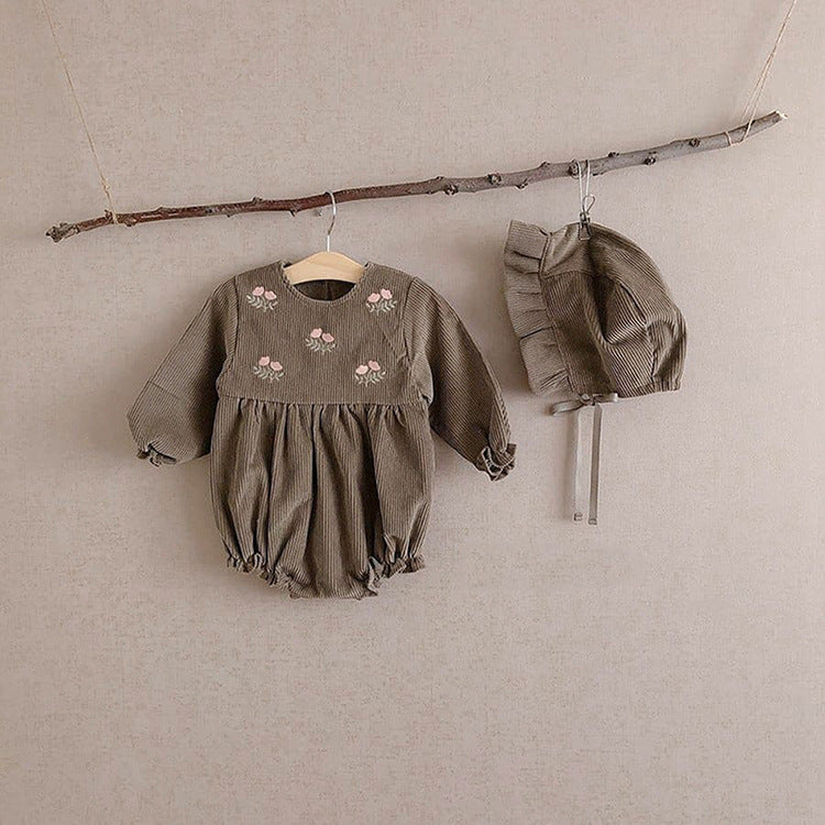 Kids Corduroy Embroidered Long Sleeve Romper Bodysuit