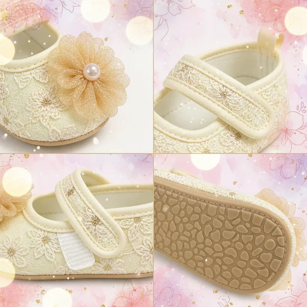 Floral Lace Mary Jane Baby Shoes Soft Sole Prewalker Exclusive