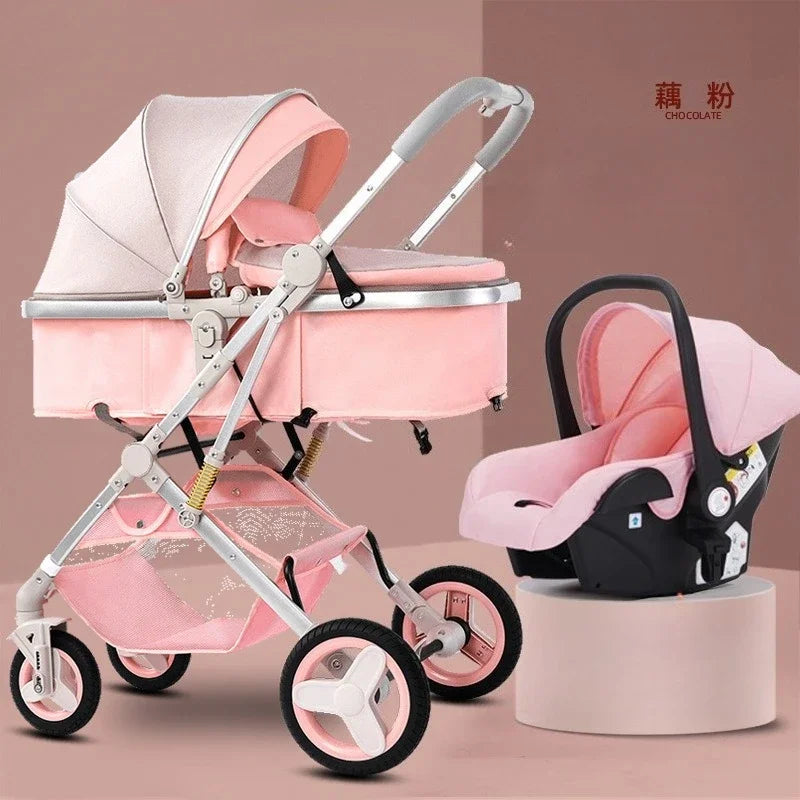 Newborn 3-in-1 Stroller with High View, Two-way Sitting and Lying Function, Baby Stroller with Carrycot and Car Safety Seat