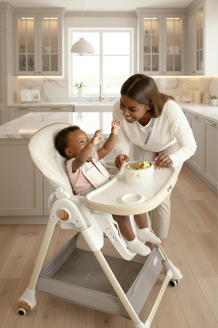 Luxury Baby High Chair Assembly Free Removable Seat And Tray Adjustable Height
